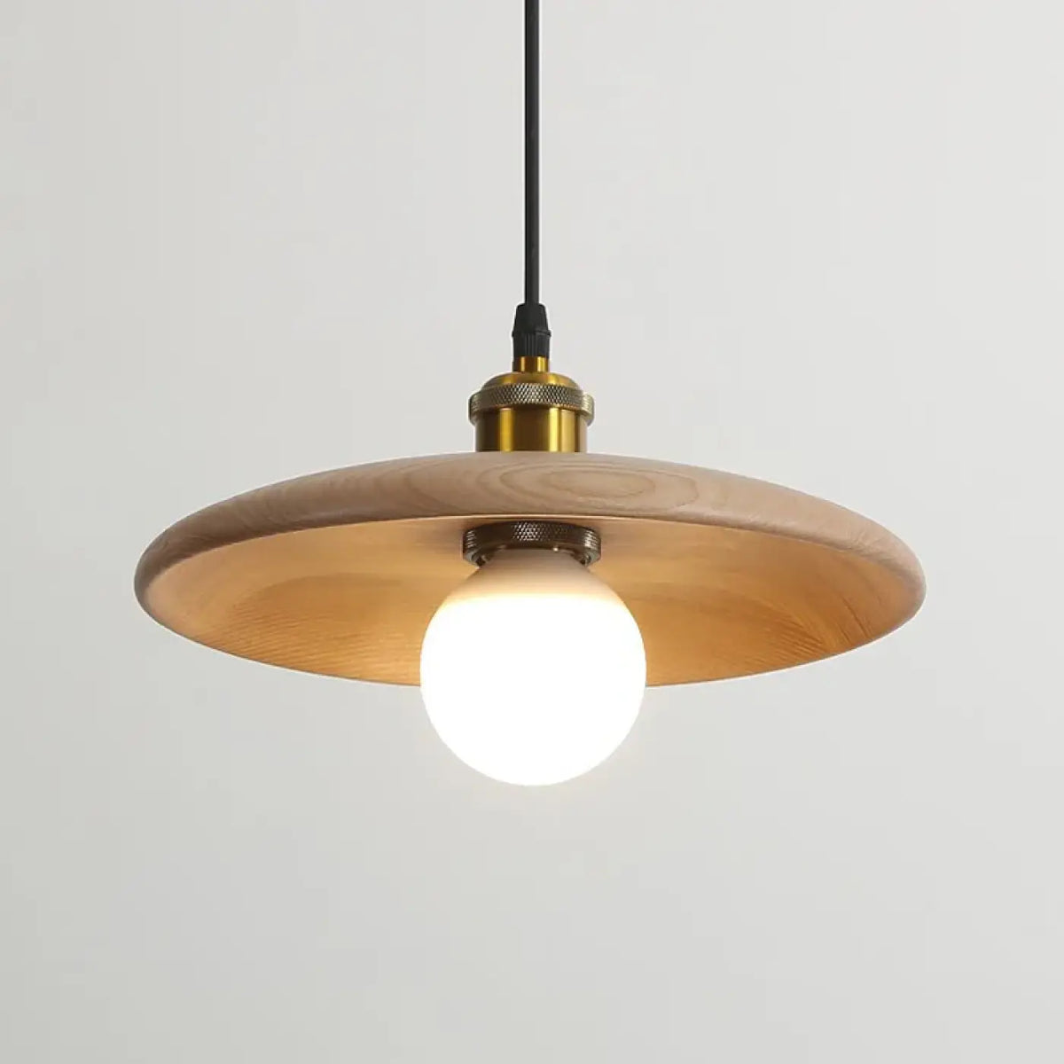 Suspension en bois naturel à abat-jour rond, beige ou marron, marron
