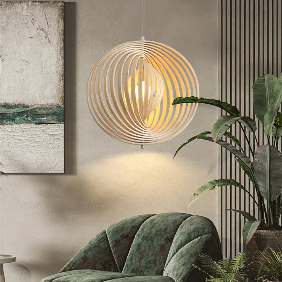 Suspension ronde en bois ajouré, forme organique, tailles S, M, L