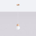 Suspension boule en verre blanc et bois, 1 ou 3 lumières