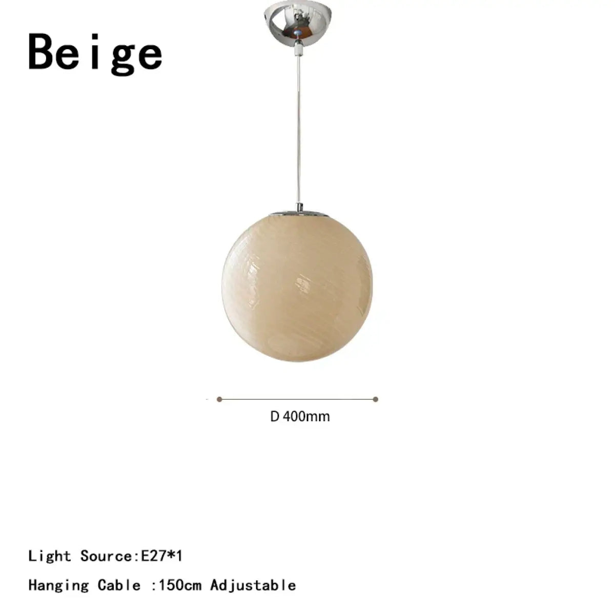 Suspension boule en verre, bleu, beige ou rose, tailles S et M