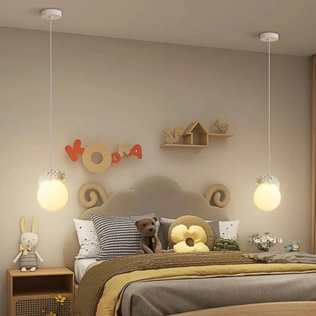 Suspension boules LED à motif animal pour chambre d'enfant