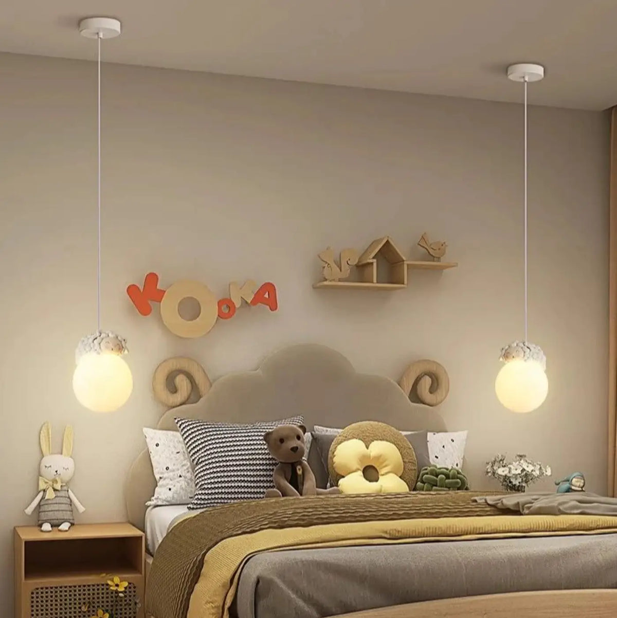 Suspension boules LED à motif animal pour chambre d'enfant