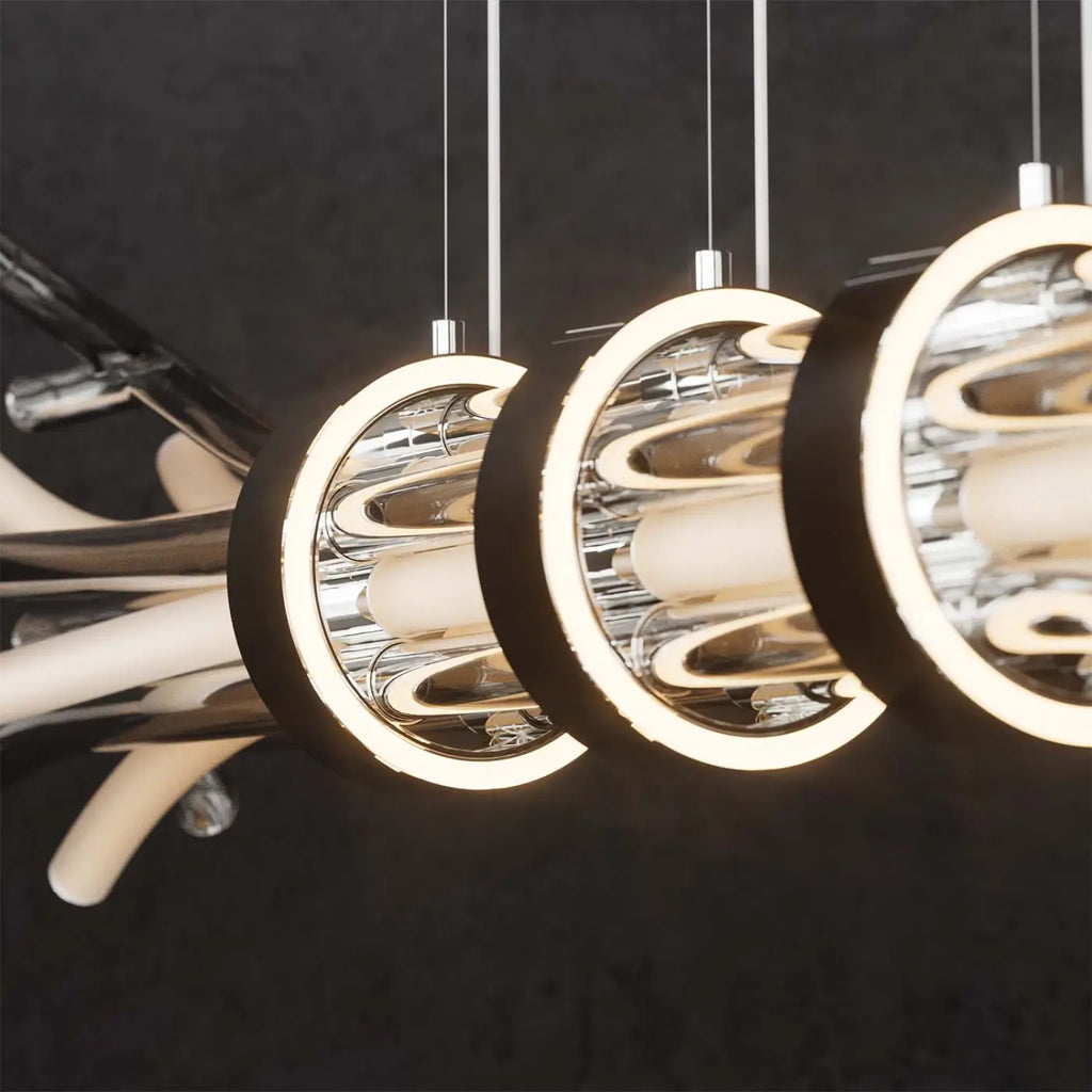 Suspension linéaire en tubes de cristal assemblés en fagot, LED