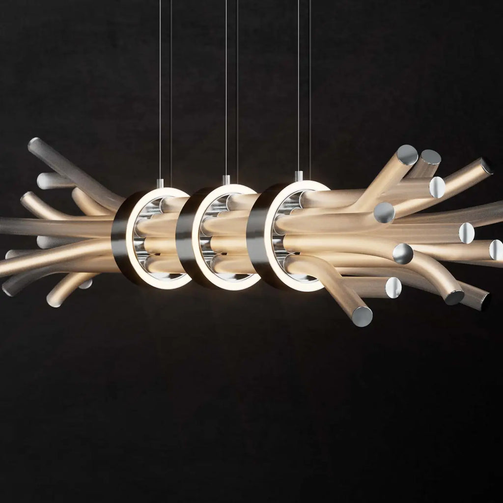 Suspension linéaire en tubes de cristal assemblés en fagot, LED