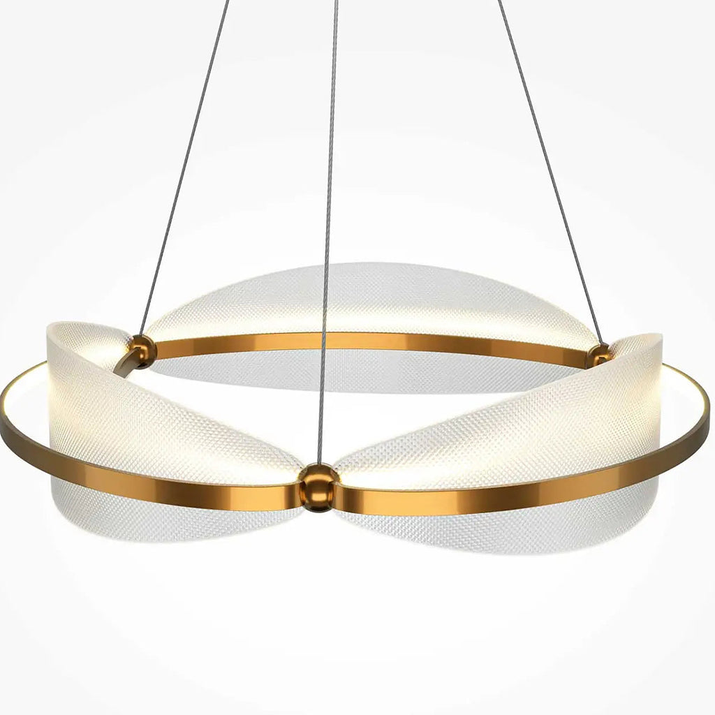 Suspension LED anneau finition laiton et acrylique texturé, 60 cm