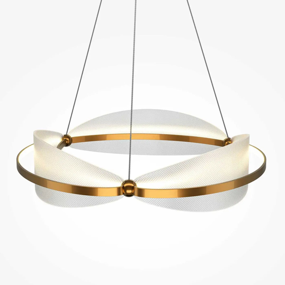 Suspension LED anneau finition laiton et acrylique texturé, 60 cm