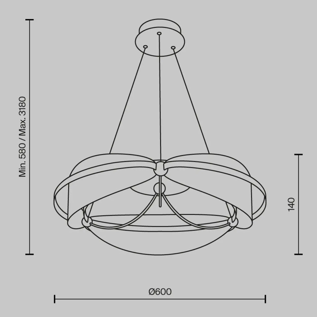 Suspension LED anneau finition laiton et acrylique texturé, 60 cm