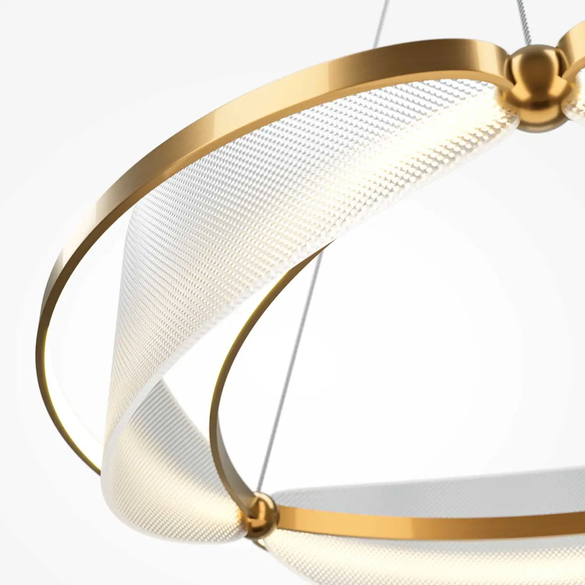 Suspension LED anneau finition laiton et acrylique texturé, 60 cm