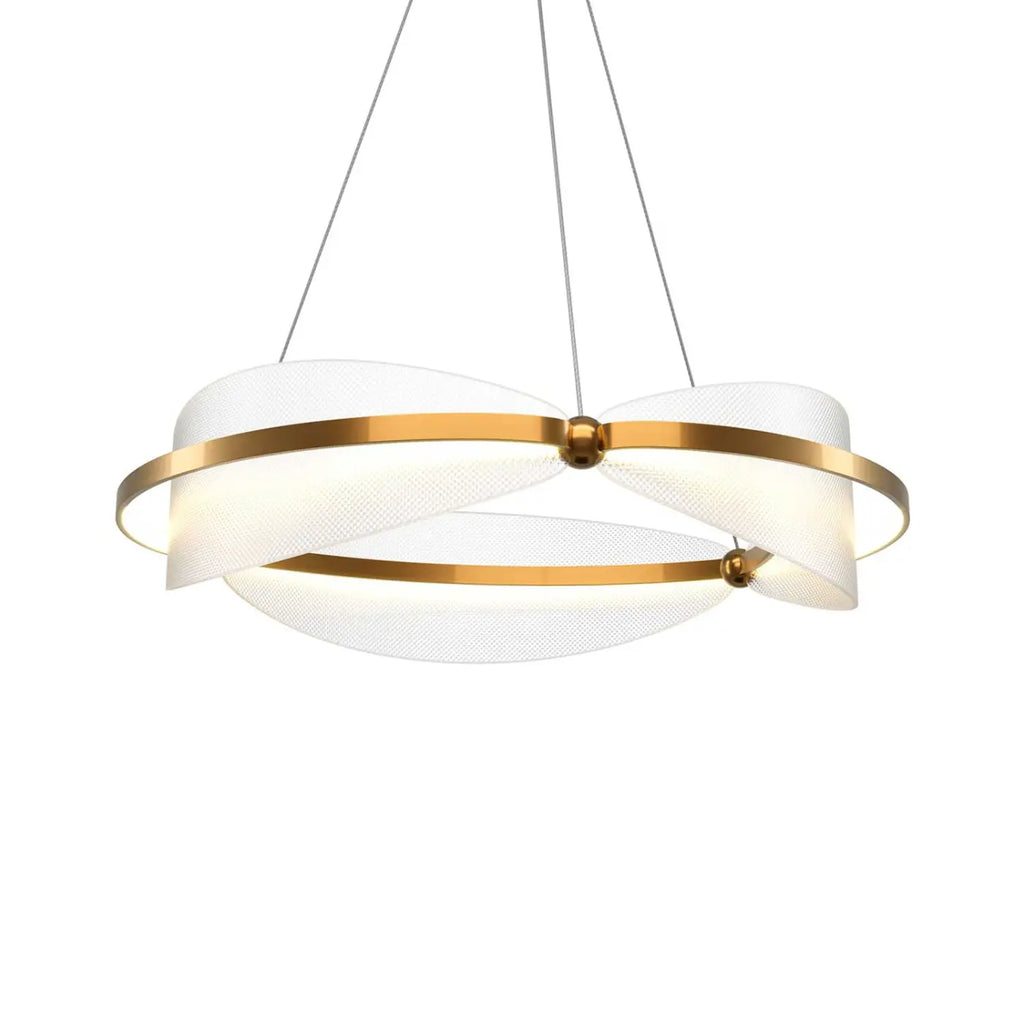 Suspension LED anneau finition laiton et acrylique texturé, 60 cm