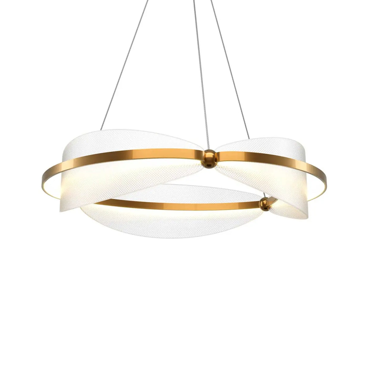 Suspension LED anneau finition laiton et acrylique texturé, 60 cm
