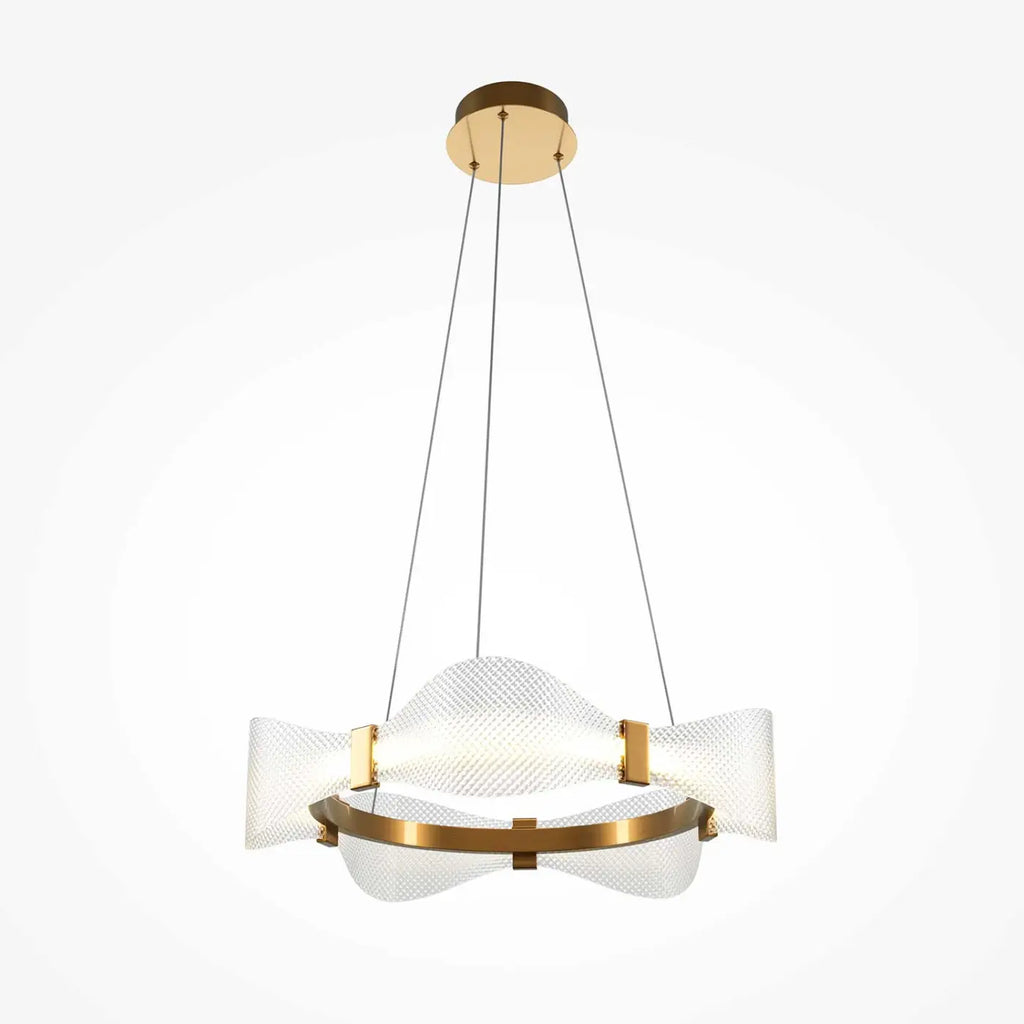 Suspension LED anneau finition laiton et acrylique texturé, 60 cm
