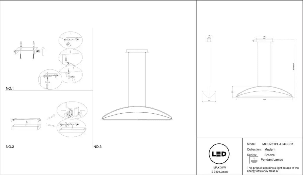 Suspension LED linéaire finition laiton et acrylique, 103 cm