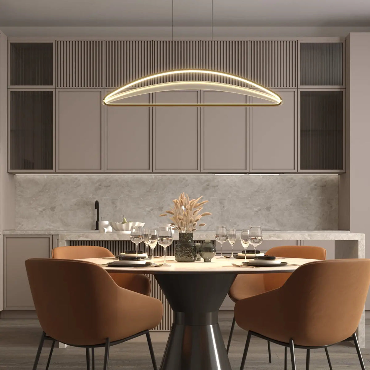 Suspension LED linéaire finition laiton et acrylique, 103 cm