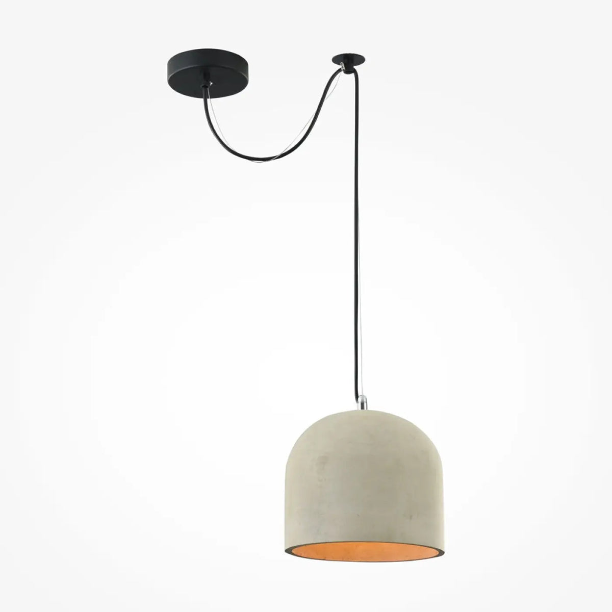 Suspension coupole en béton gris et métal noir, style loft