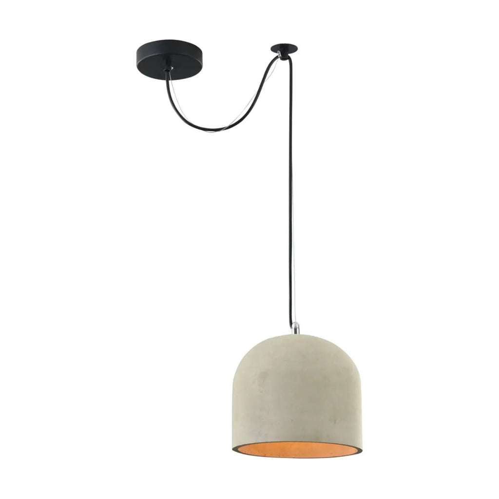 Suspension coupole en béton gris et métal noir, style loft