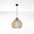 Suspension bulbe arrondi en lamelles de bois naturel, 40 cm