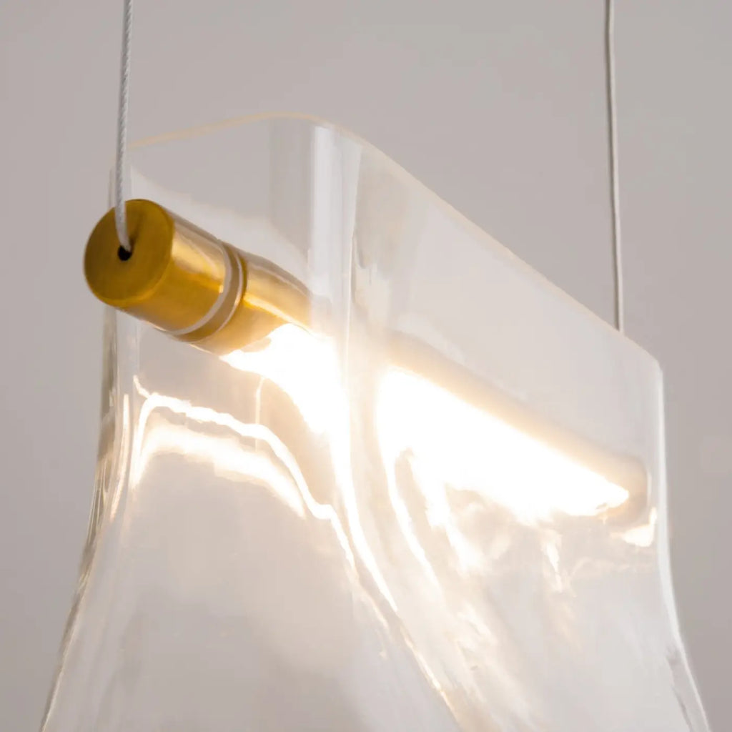 Suspension LED monture finition laiton et abat-jour en verre clair