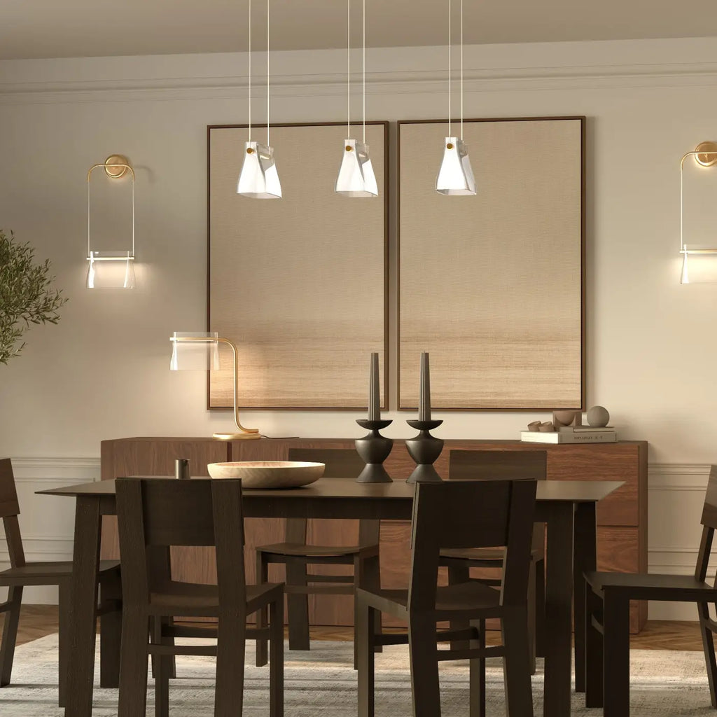 Suspension LED monture finition laiton et abat-jour en verre clair