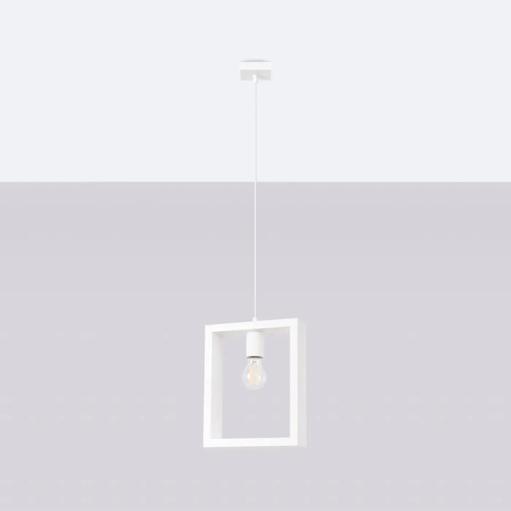 Suspension à cadre carré en bois, ampoule apparente, trois finitions, blanc