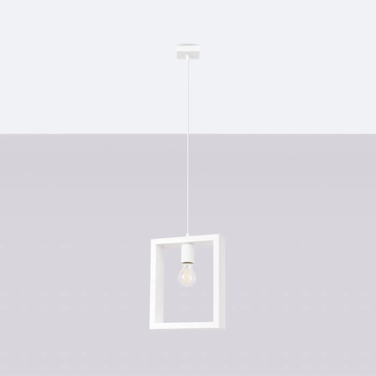 Suspension à cadre carré en bois, ampoule apparente, trois finitions, blanc