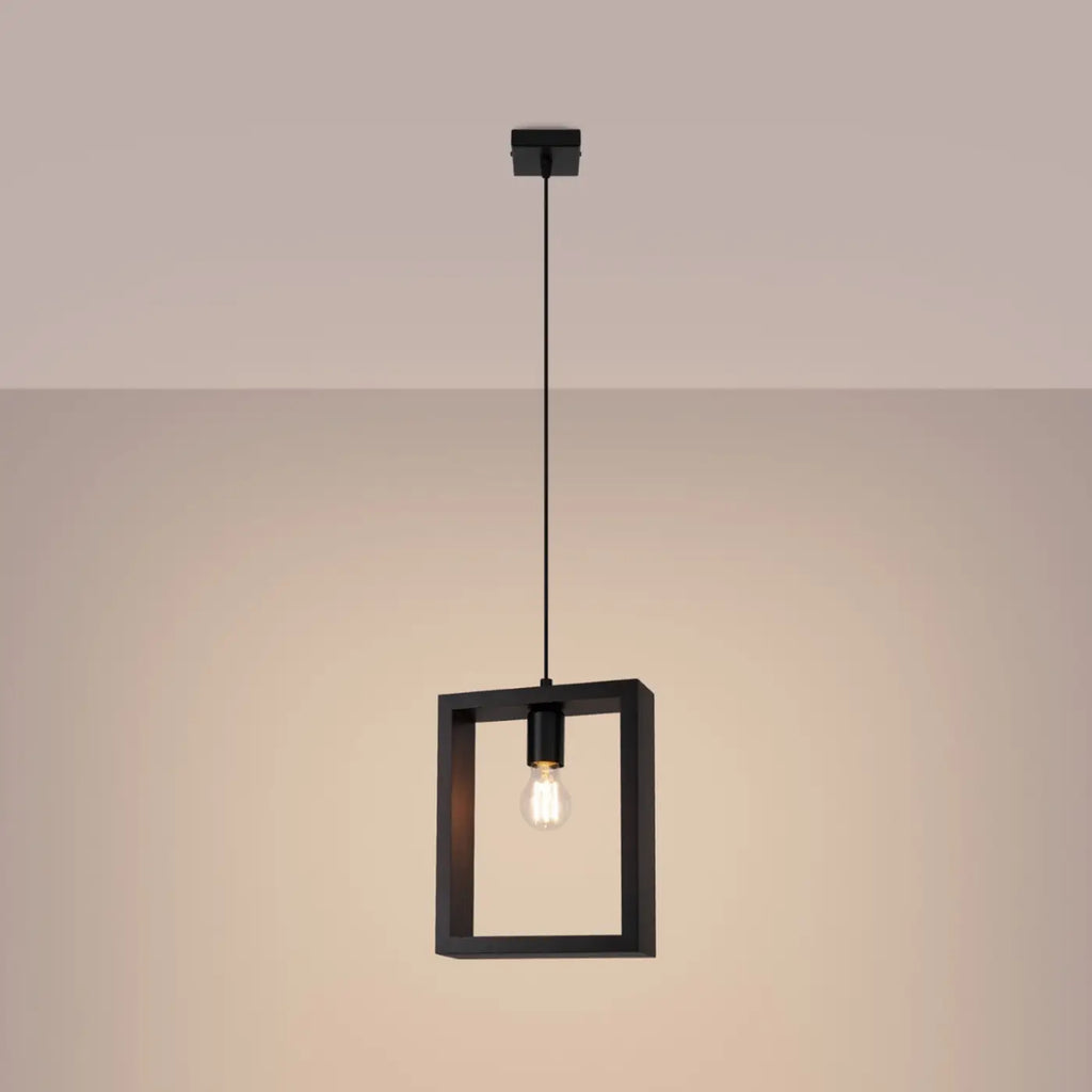 Suspension à cadre carré en bois, ampoule apparente, trois finitions