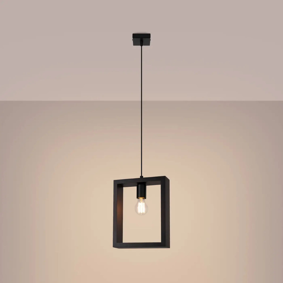 Suspension à cadre carré en bois, ampoule apparente, trois finitions