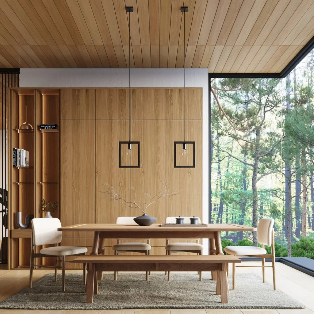 Suspension à cadre carré en bois, ampoule apparente, trois finitions
