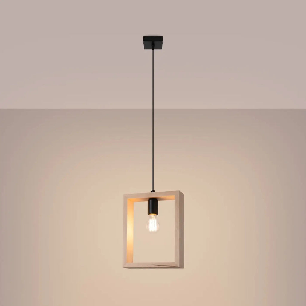 Suspension à cadre carré en bois, ampoule apparente, trois finitions