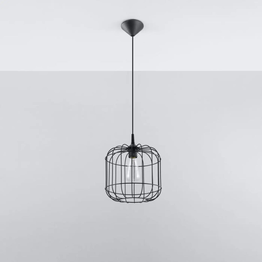 Suspension cage cylindrique en fil d'acier noir, 23 cm