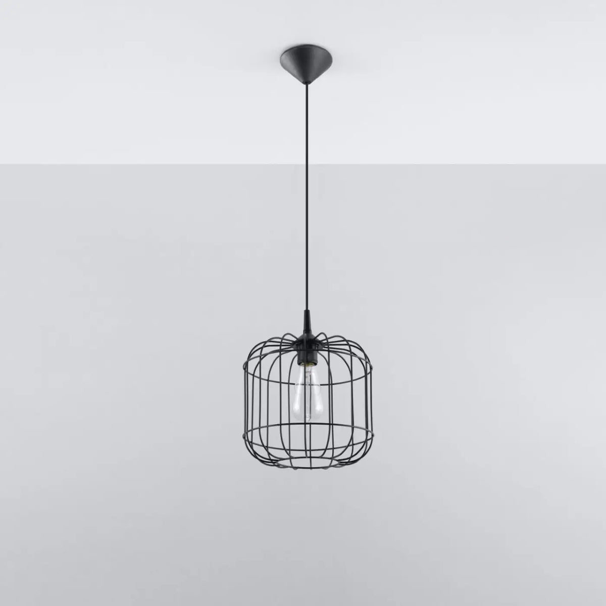 Suspension cage cylindrique en fil d'acier noir, 23 cm