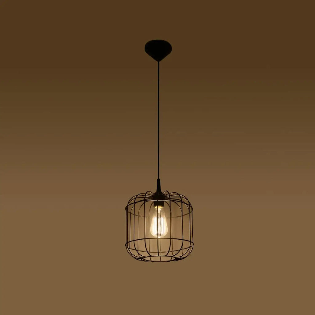 Suspension cage cylindrique en fil d'acier noir, 23 cm