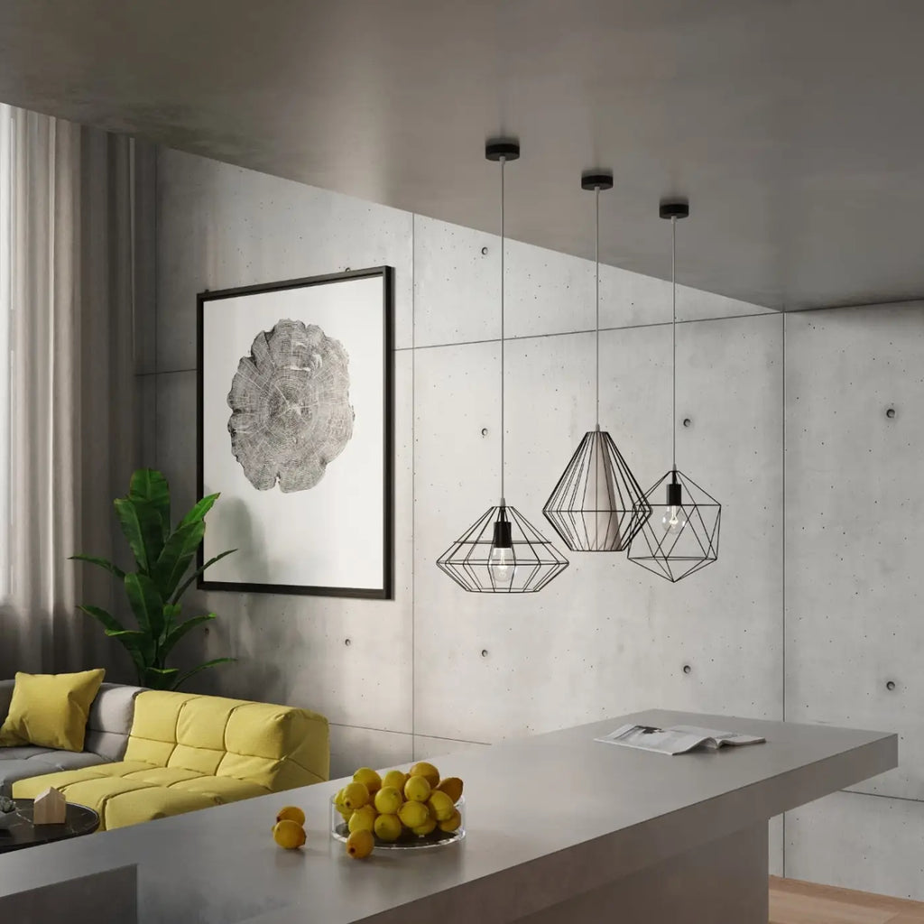 Suspension cage diamant en fil d'acier, 32 cm, blanc ou noir