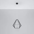 Suspension cage losange en acier noir, abat-jour blanc