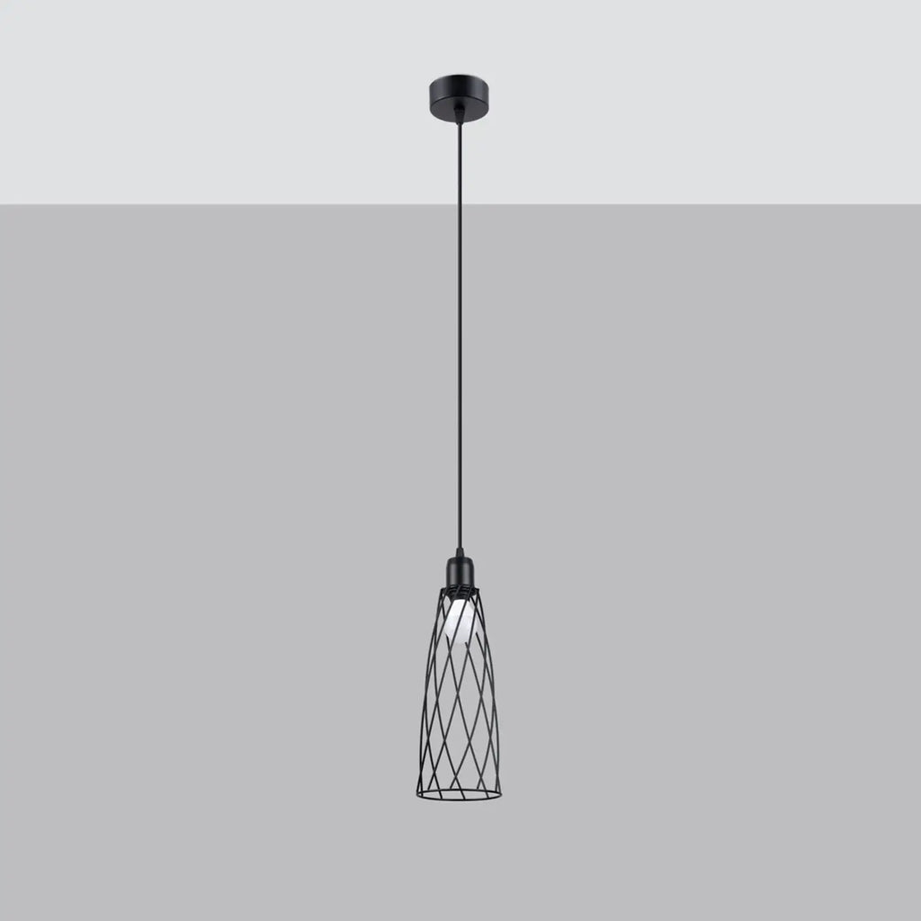 Suspension cage géométrique en acier noir, 1 ou 3 lumières