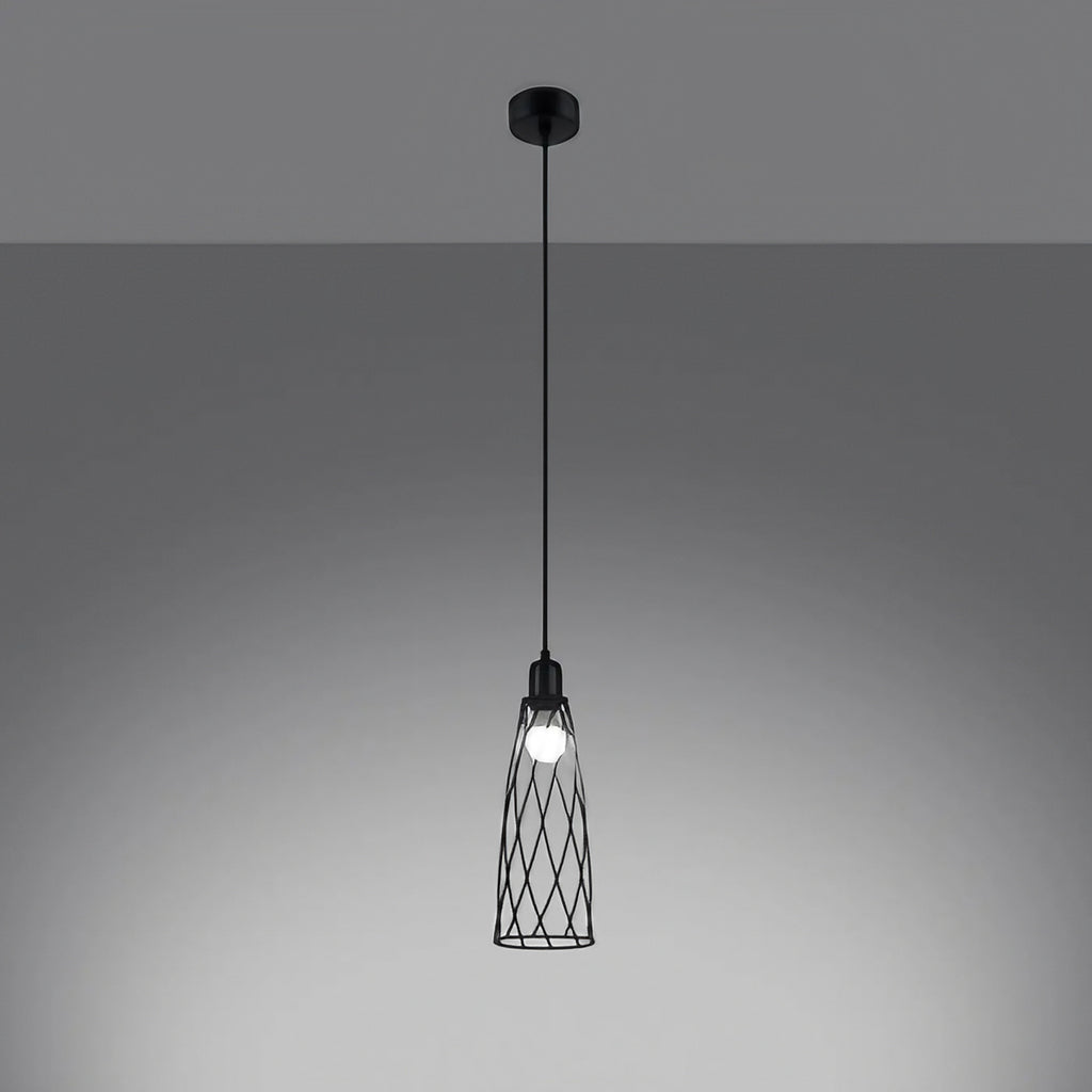 Suspension cage géométrique en acier noir, 1 ou 3 lumières