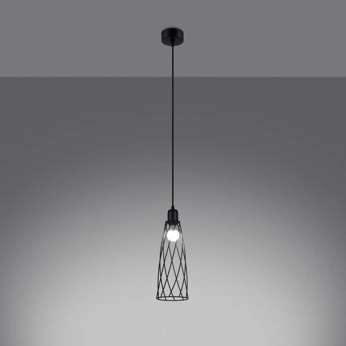Suspension cage géométrique en acier noir, 1 ou 3 lumières