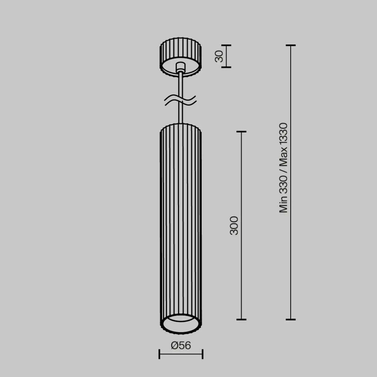 Suspension tube cannelé en aluminium, noir, doré ou blanc