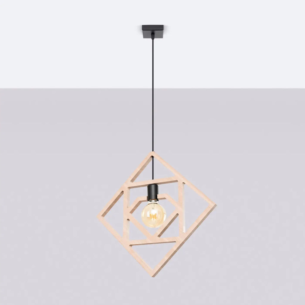 Suspension en cadres carrés de bois emboîtés, ampoule apparente