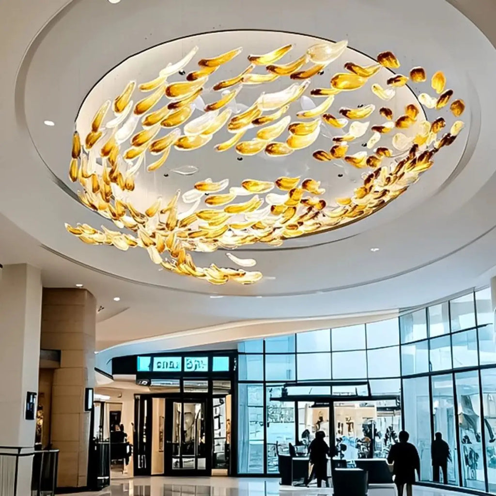 Lustre cascade en cristal doré à feuilles, tailles S à XL