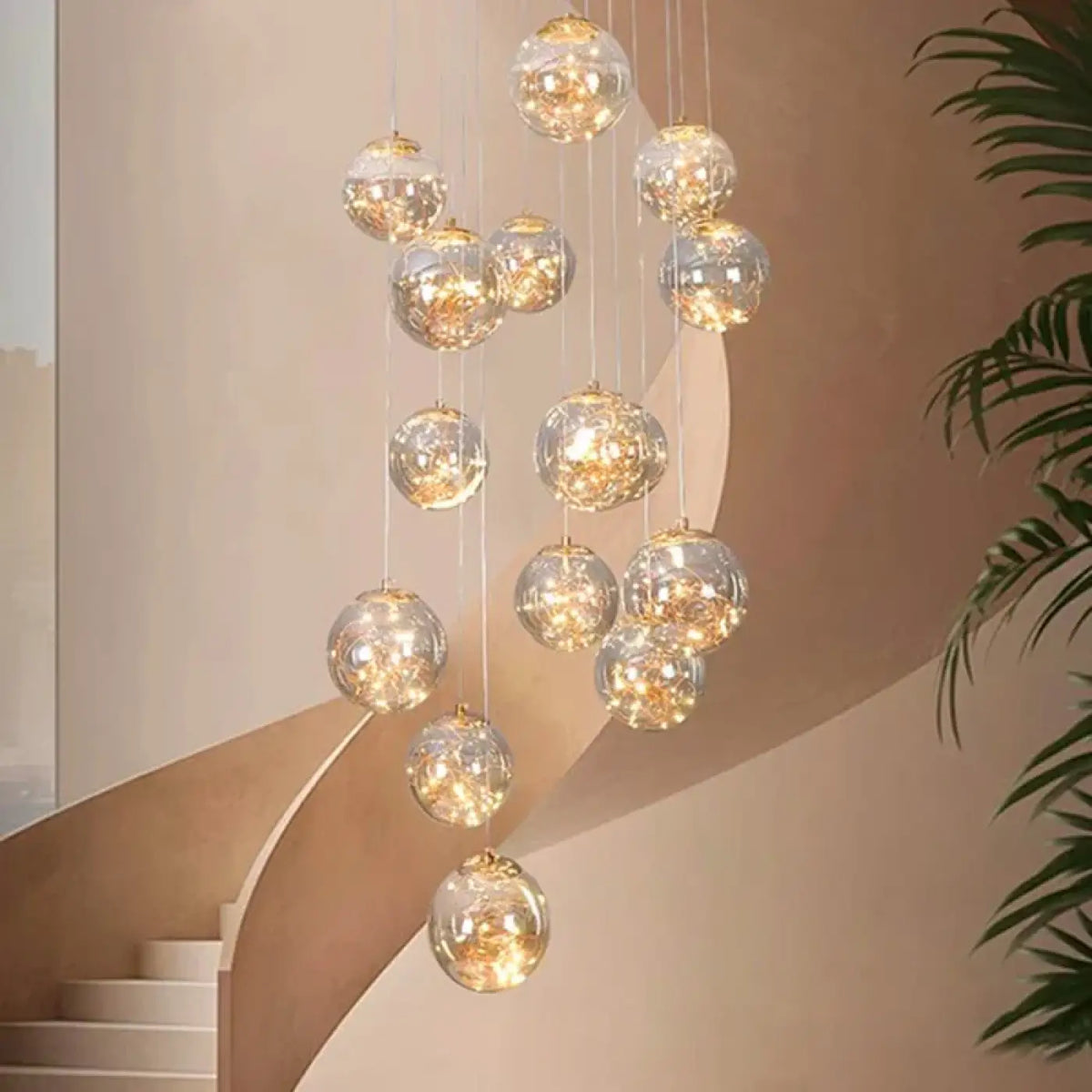 Suspension cascade à boules de cristal, doré ou argenté, argenté