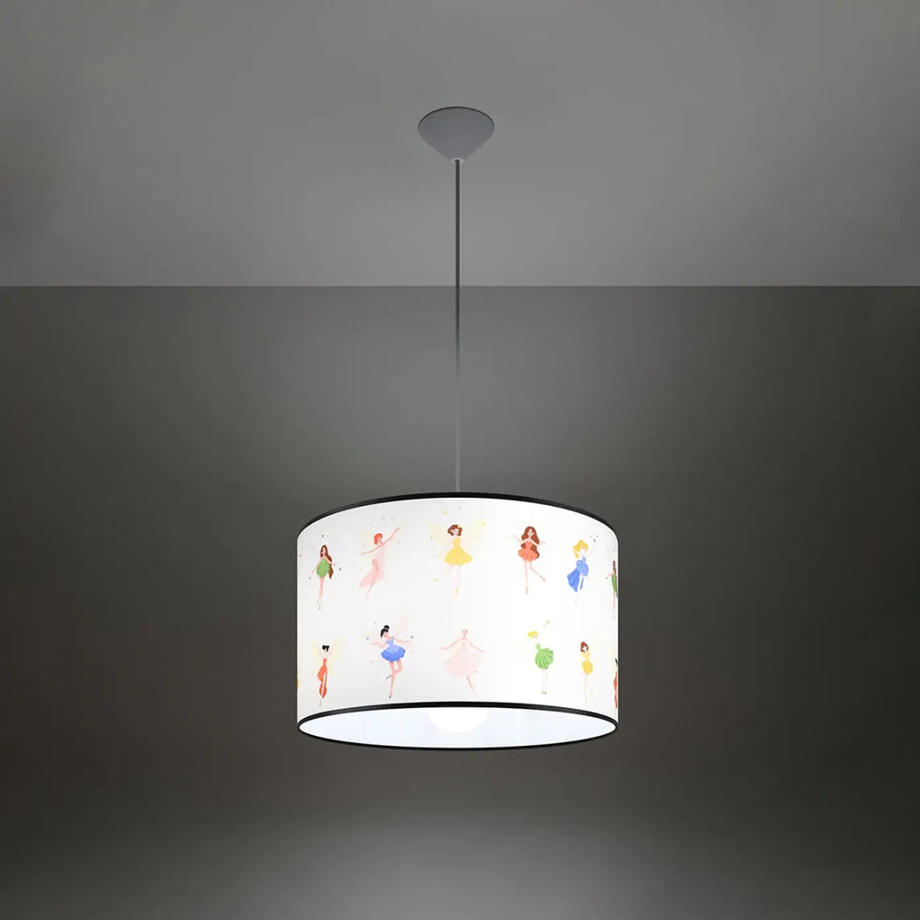 Suspension chambre d'enfant, abat-jour cylindrique à motif de fées