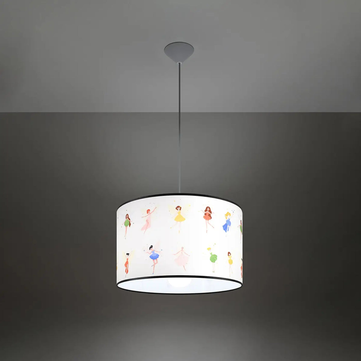 Suspension chambre d'enfant, abat-jour cylindrique à motif de fées