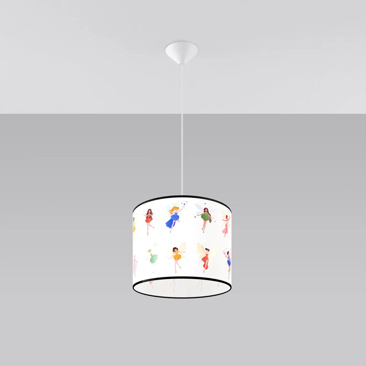 Suspension chambre d'enfant, abat-jour cylindrique à motif de fées