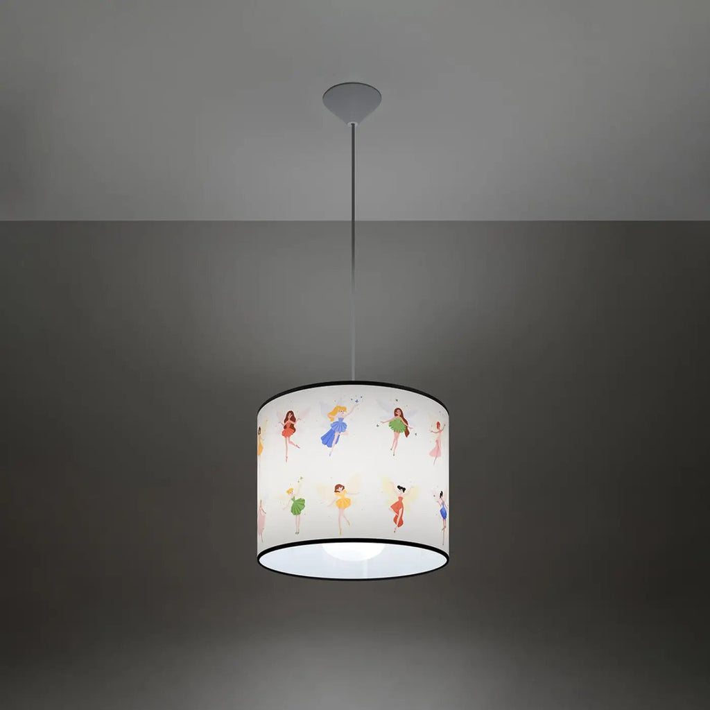 Suspension chambre d'enfant, abat-jour cylindrique à motif de fées