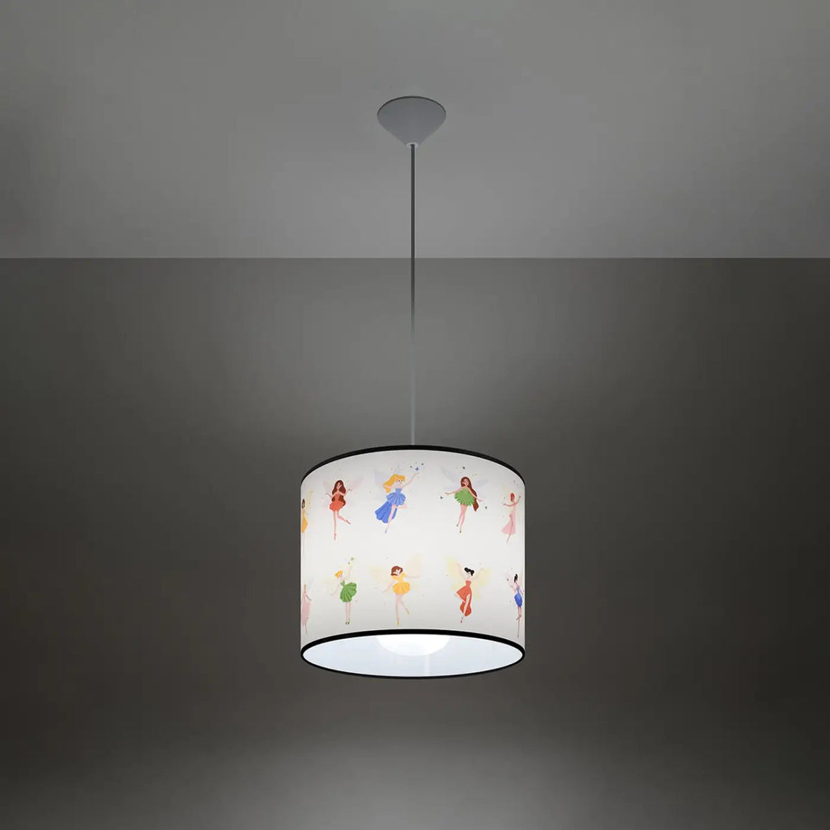 Suspension chambre d'enfant, abat-jour cylindrique à motif de fées