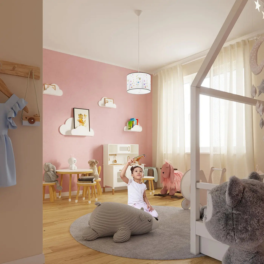 Suspension chambre d'enfant, abat-jour à motif de hiboux colorés