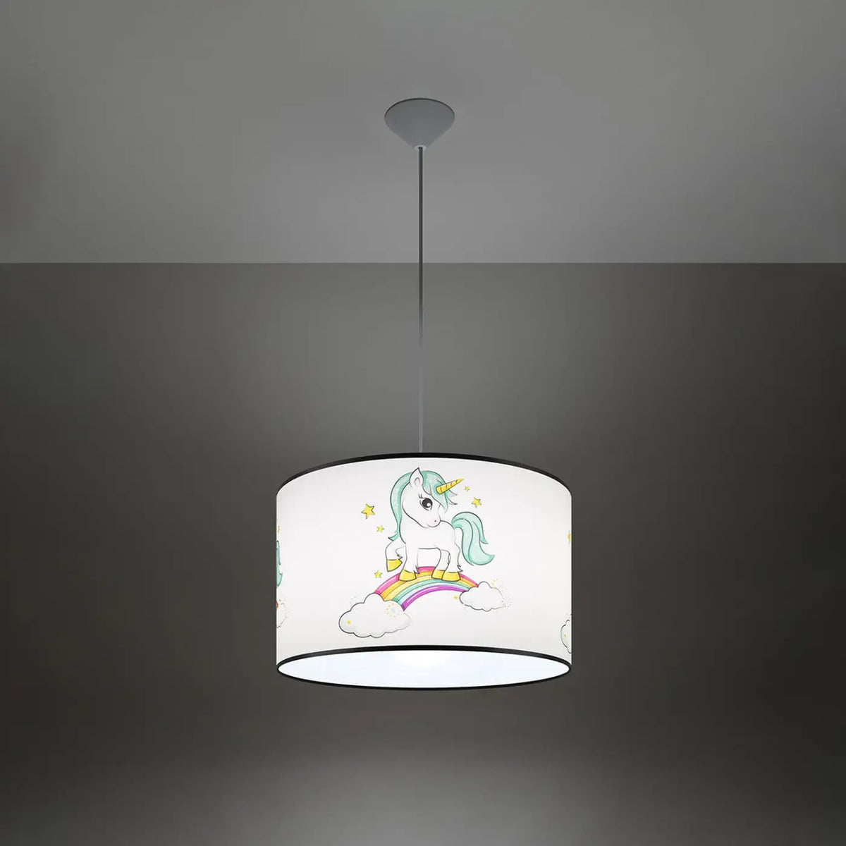 Suspension chambre d'enfant, abat-jour licorne et arc-en-ciel
