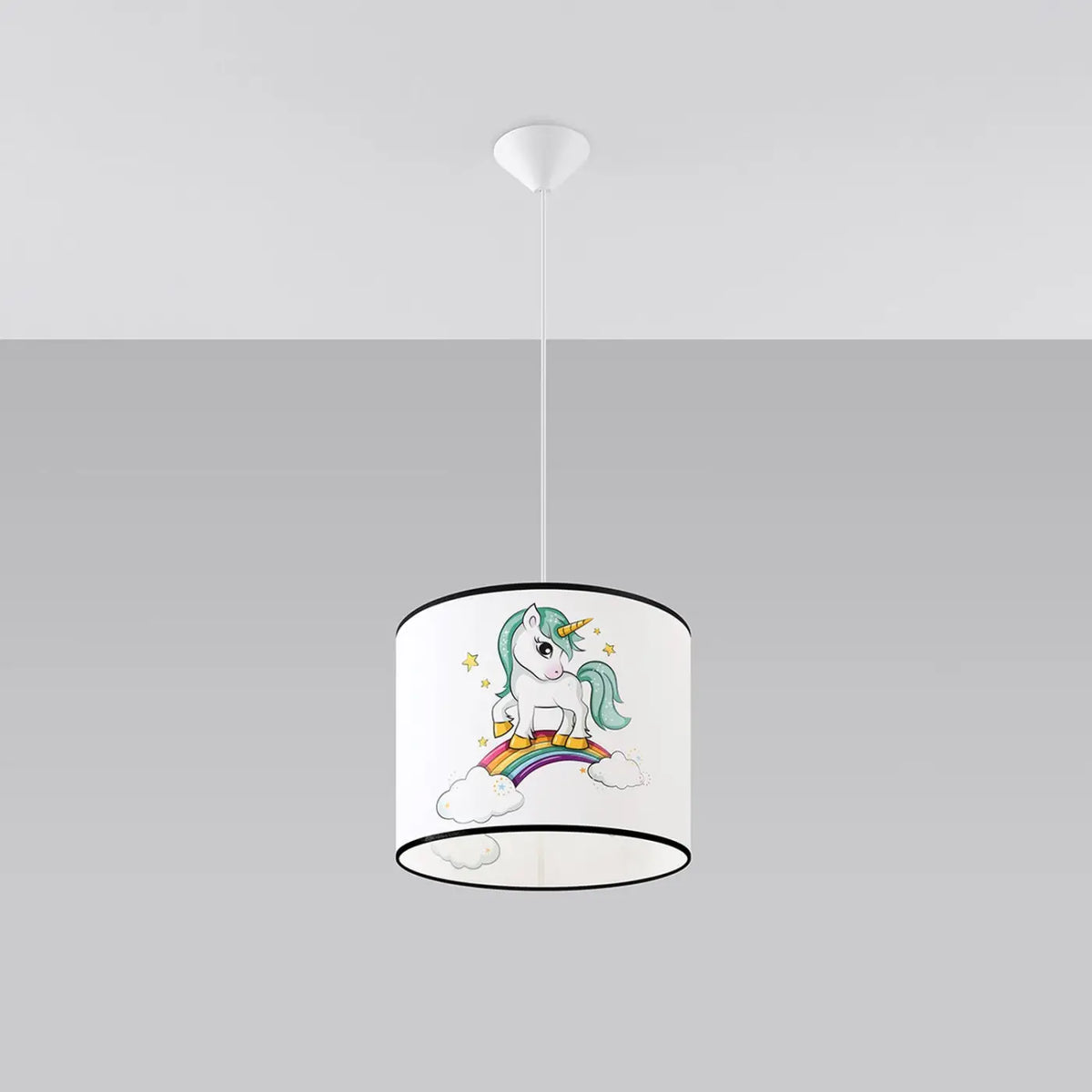 Suspension chambre d'enfant, abat-jour licorne et arc-en-ciel