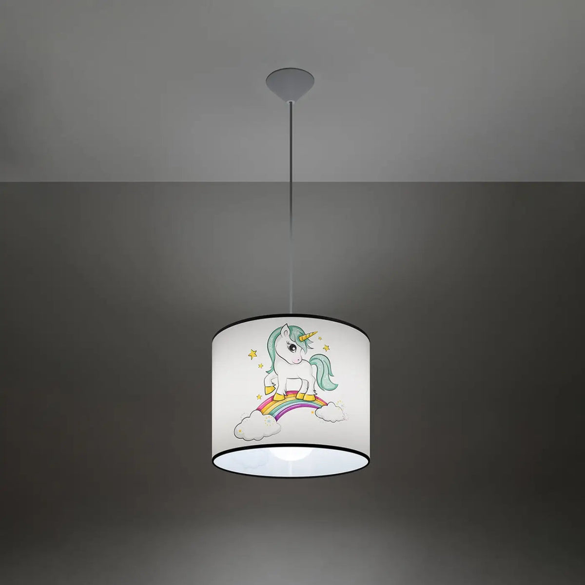 Suspension chambre d'enfant, abat-jour licorne et arc-en-ciel