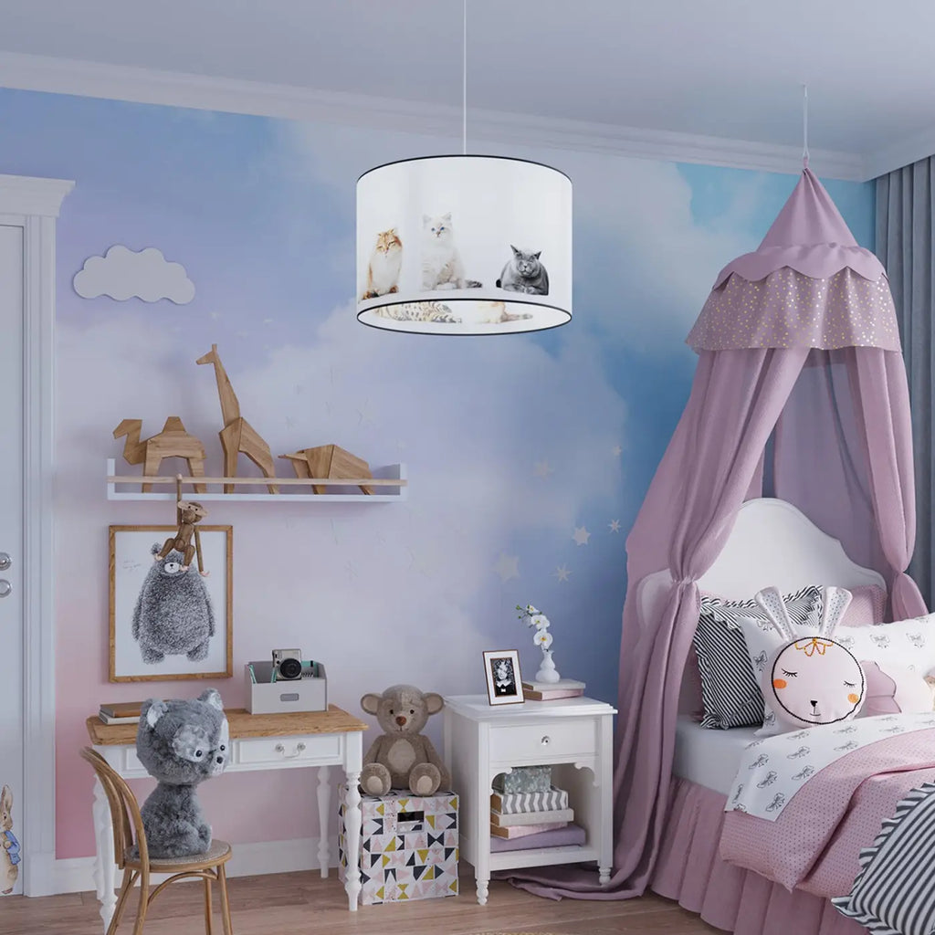 Suspension chambre d'enfant, abat-jour à décor de chatons